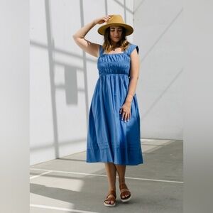 PINCH Royal Blue Ruched Tank Midi Dress Milkmaid Cottagecore Size L